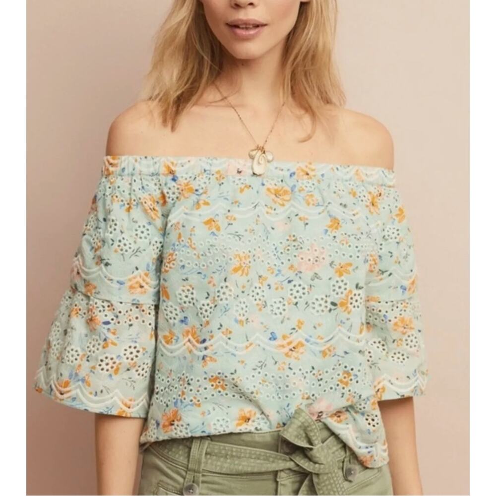 Anthropologie | LAIA Ashtabula Off-The-Shoulder cotton eyelet Blouse Small
